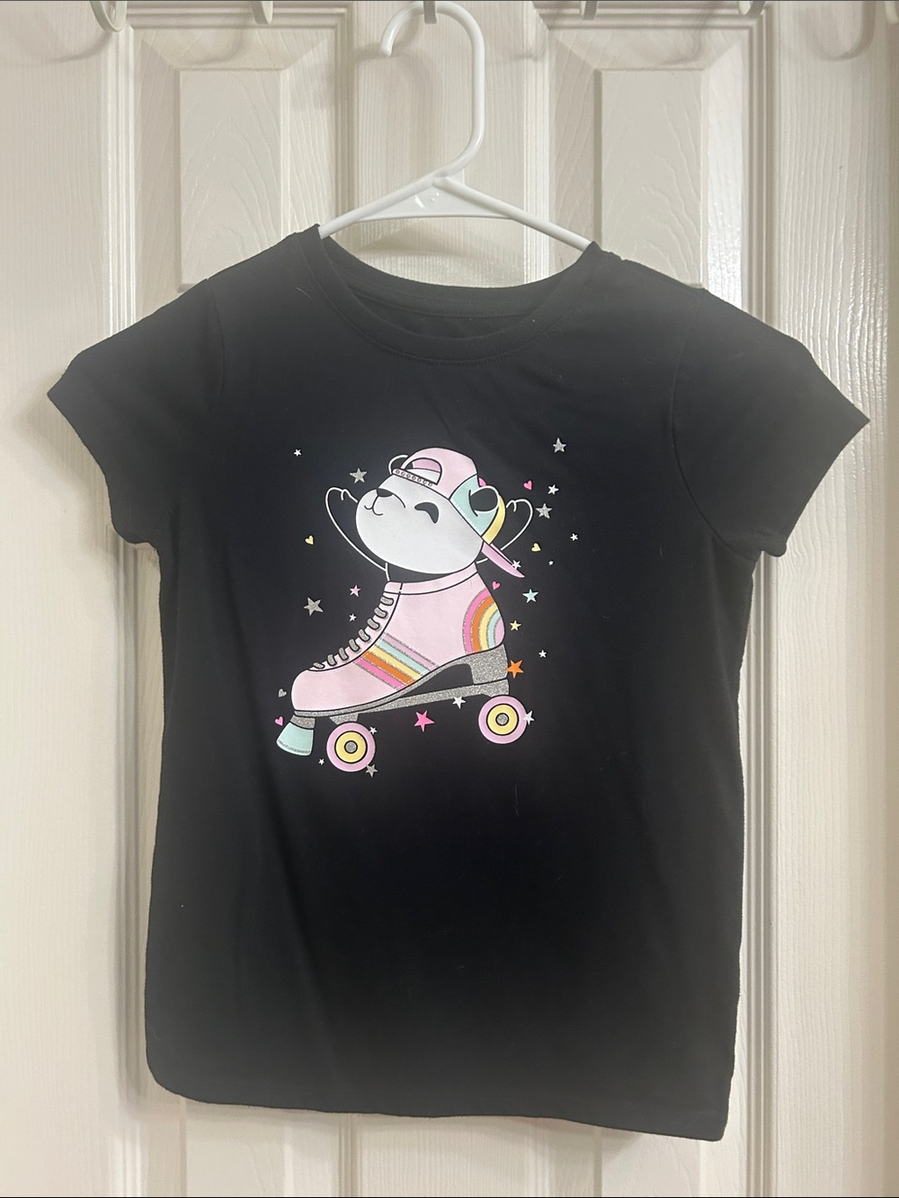 Cat & Jack Black Tee with Pink Roller Skate Panda Graphic